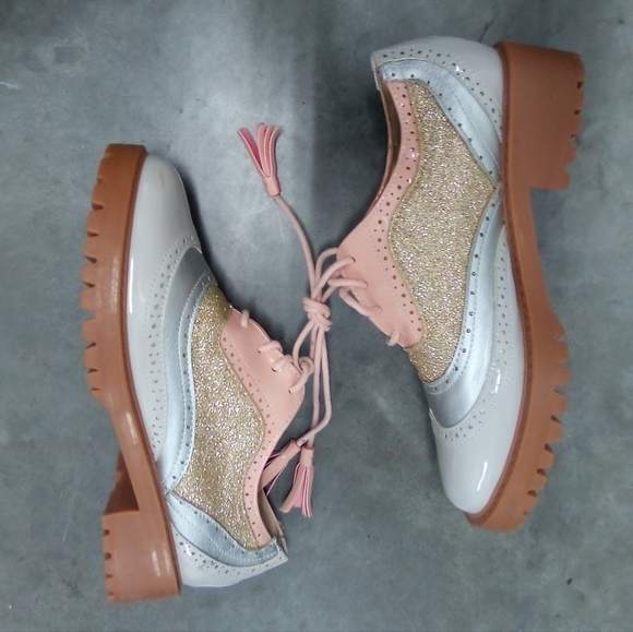 Jolie Shoes - Jolie Stylish Glitter Oxford Shoes - Pink and Gold